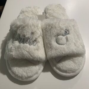White Fuzzy Bride Slippers